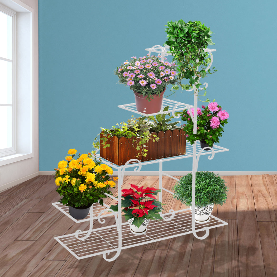 Levede Plant Stand Outdoor Indoor Metal White-1942353740573052935
