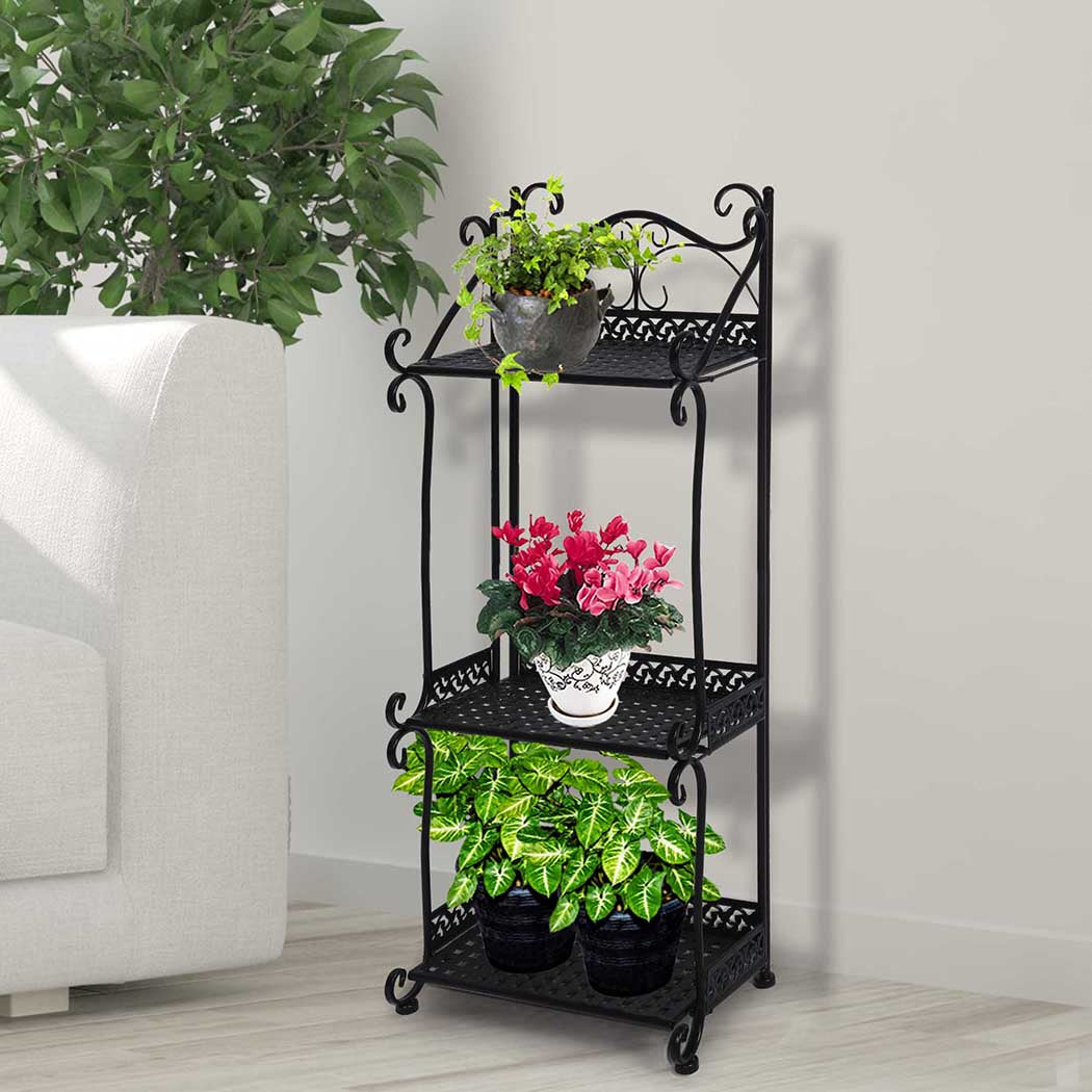 Levede Plant Stand 3 Tiers Outdoor Indoor Black-1942353746784817159