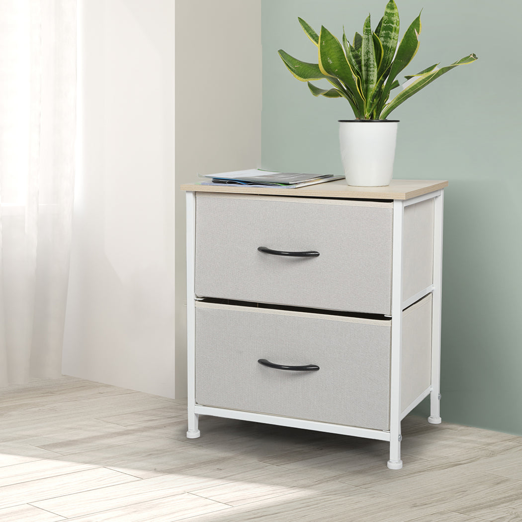 Levede Chest of 2 Drawers Bedside Table Beige-1910113286813257734
