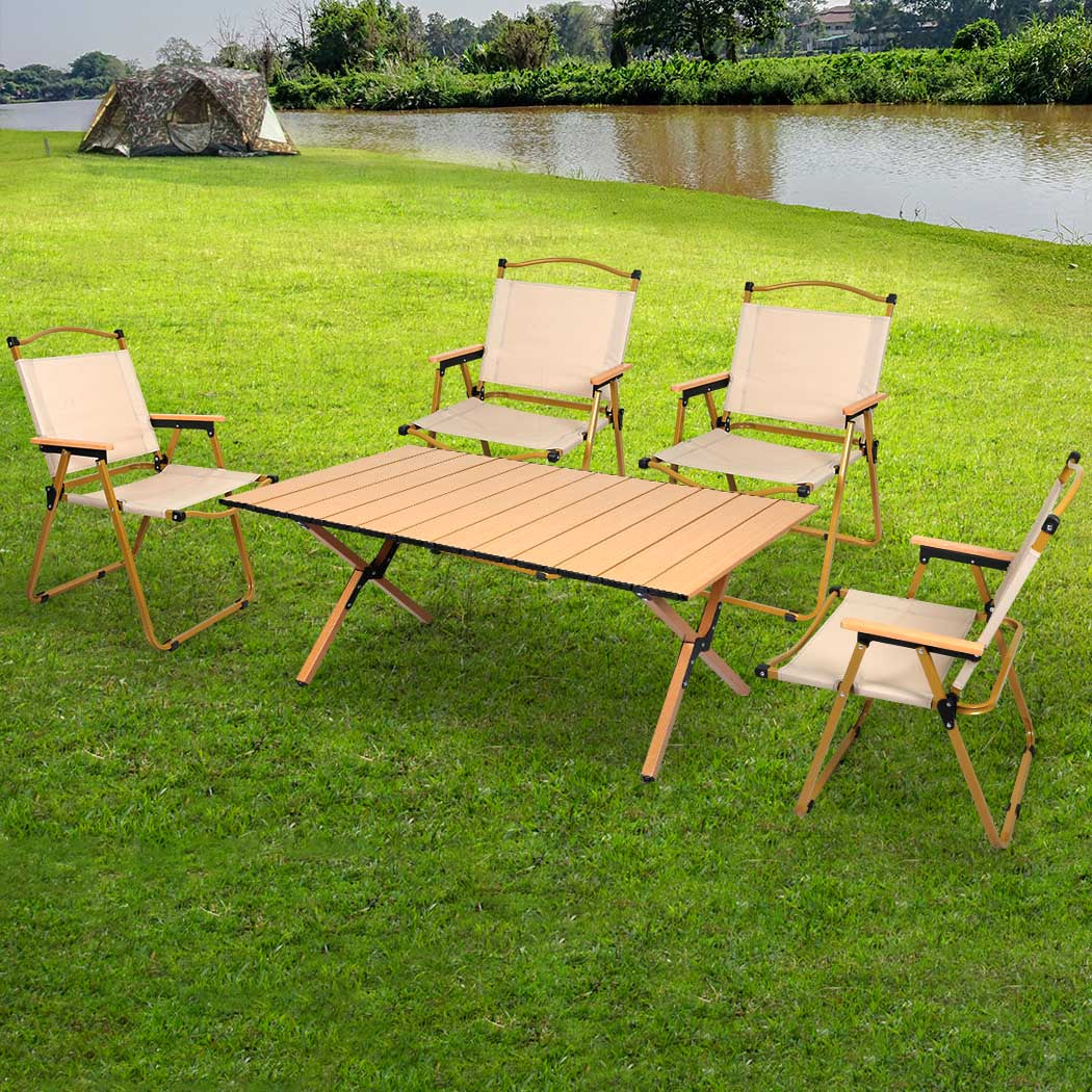 Levede Folding Camping Table Chair Set Oak-1942353031794397191