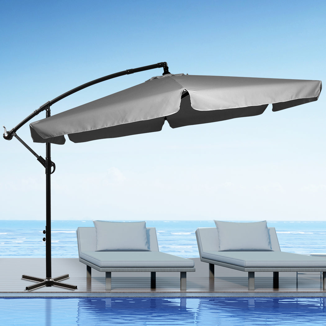 Mountview 3M Cantilever Umbrella Outdoor Grey Without Base-1942353021673541639