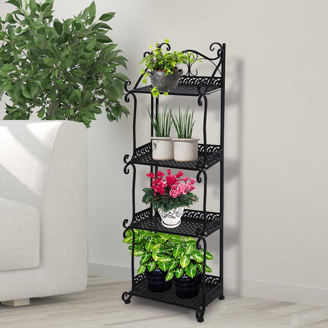 Levede Plant Stand 4 Tiers Outdoor Indoor Black-1942353747158110215
