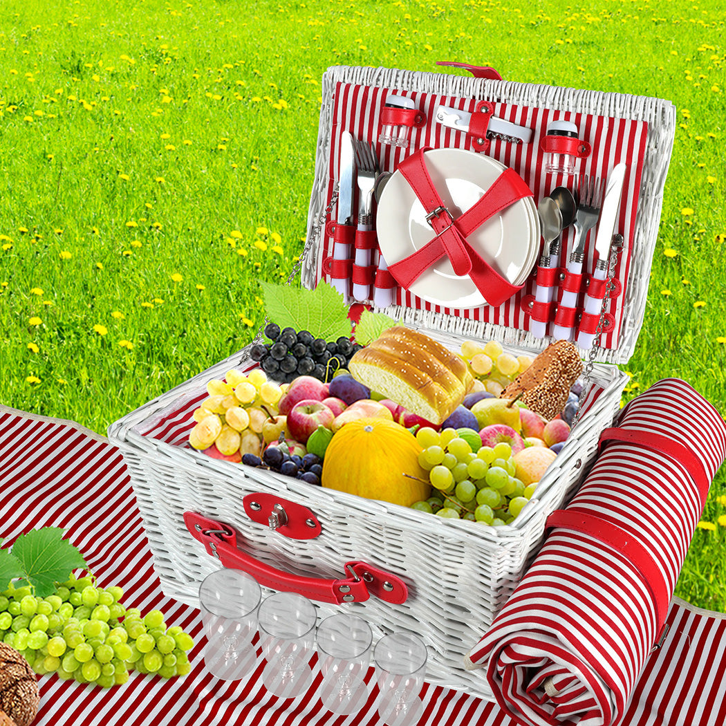 Picnic Basket Set Baskets 4 Person Wicker-1942353285050667015