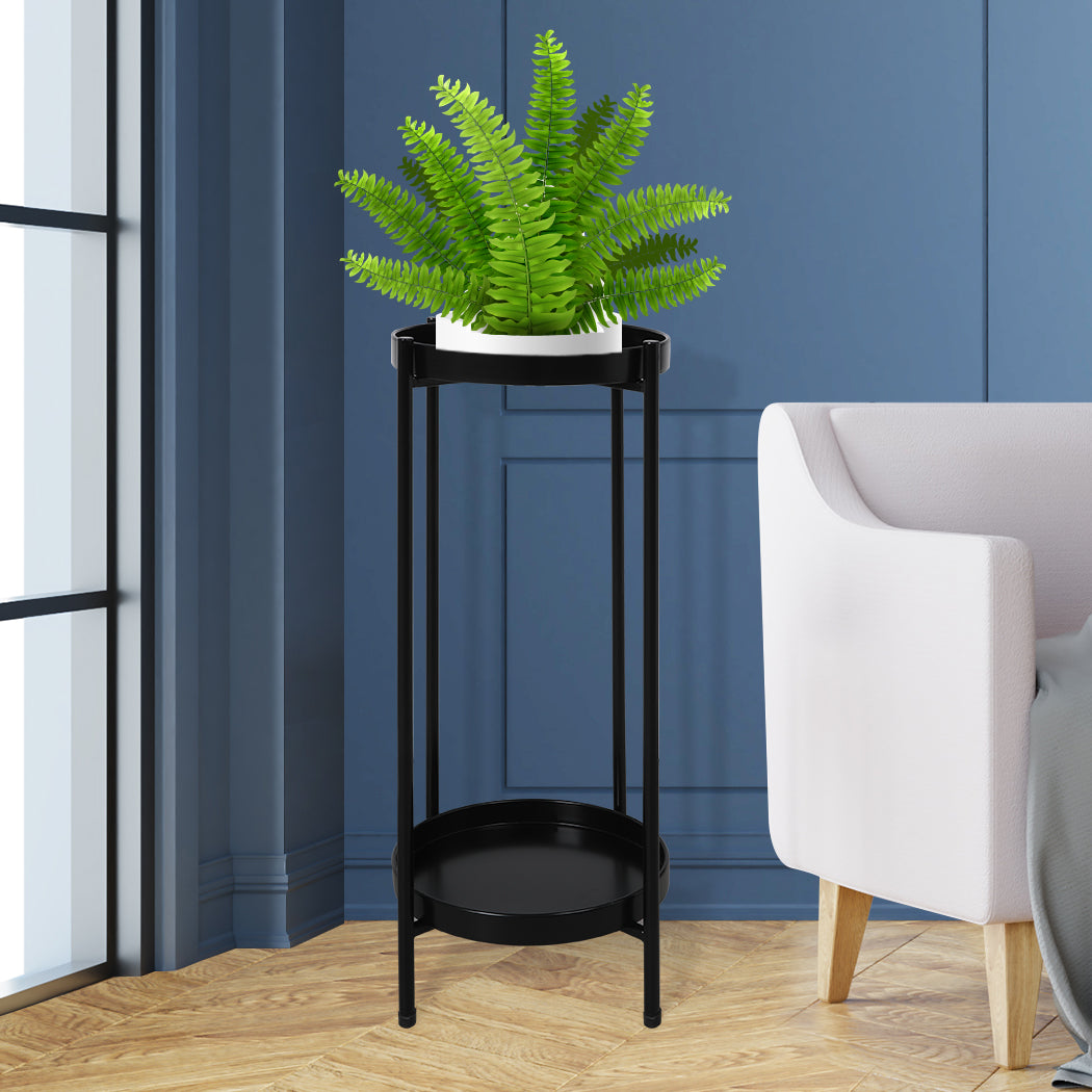 Levede 2 Tier Plant Stand Outdoor Indoor Black Large-1942352906850275334