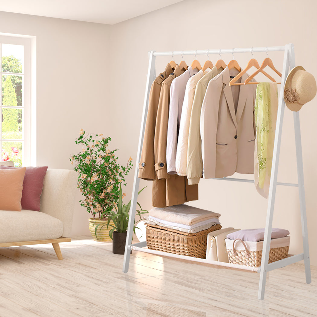 Levede Clothes Rack Wooden Wardrobe White-1942353093471637511
