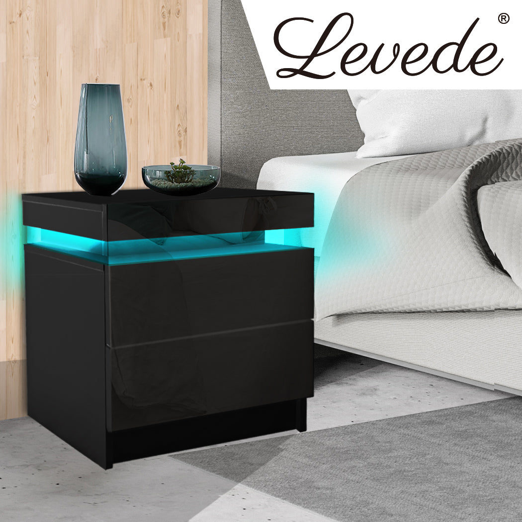 Levede Bedside Tables Side Table 2 Drawers Black-1910113068461985799