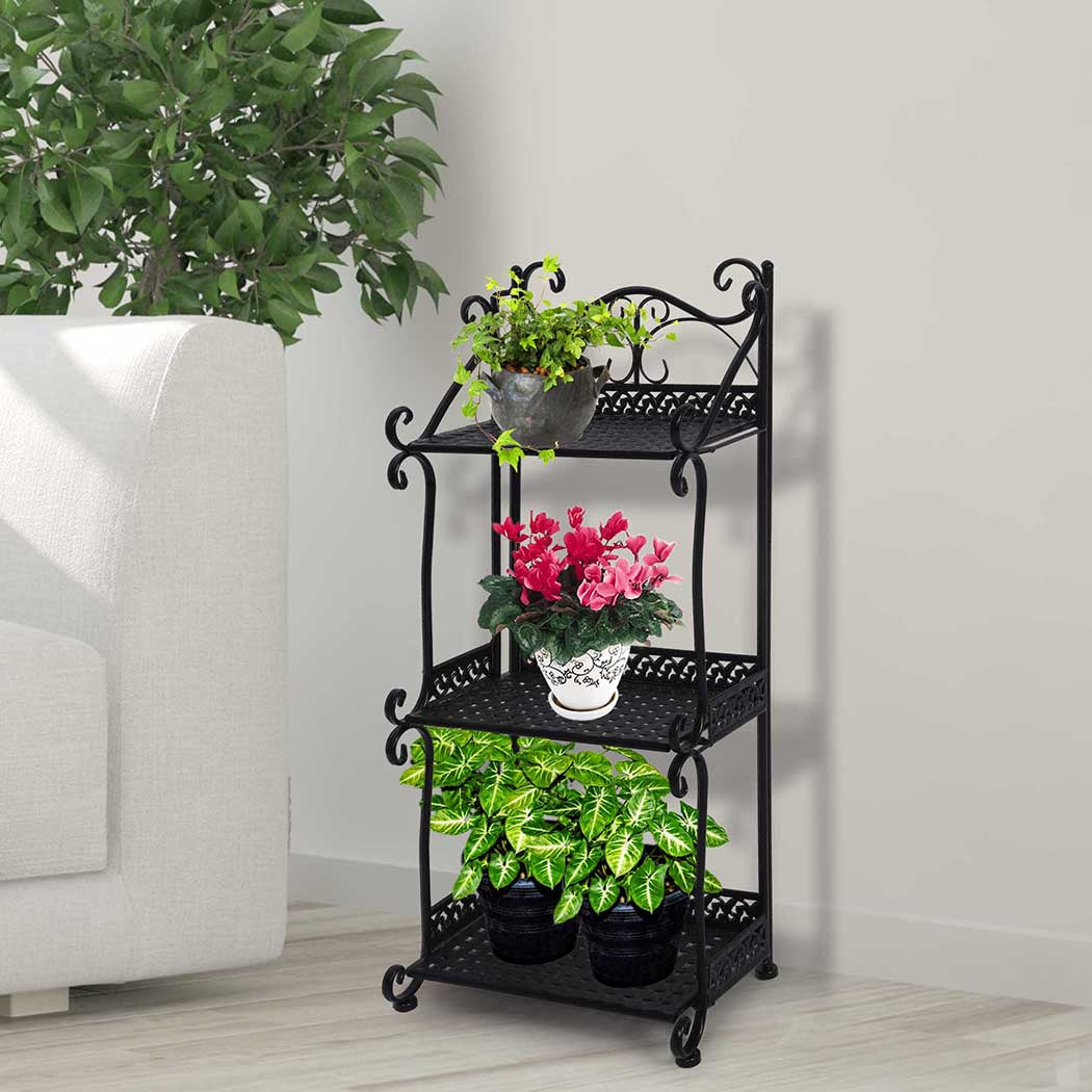 Levede Plant Stand 3 Tiers Outdoor Indoor Black-1942353746407329799