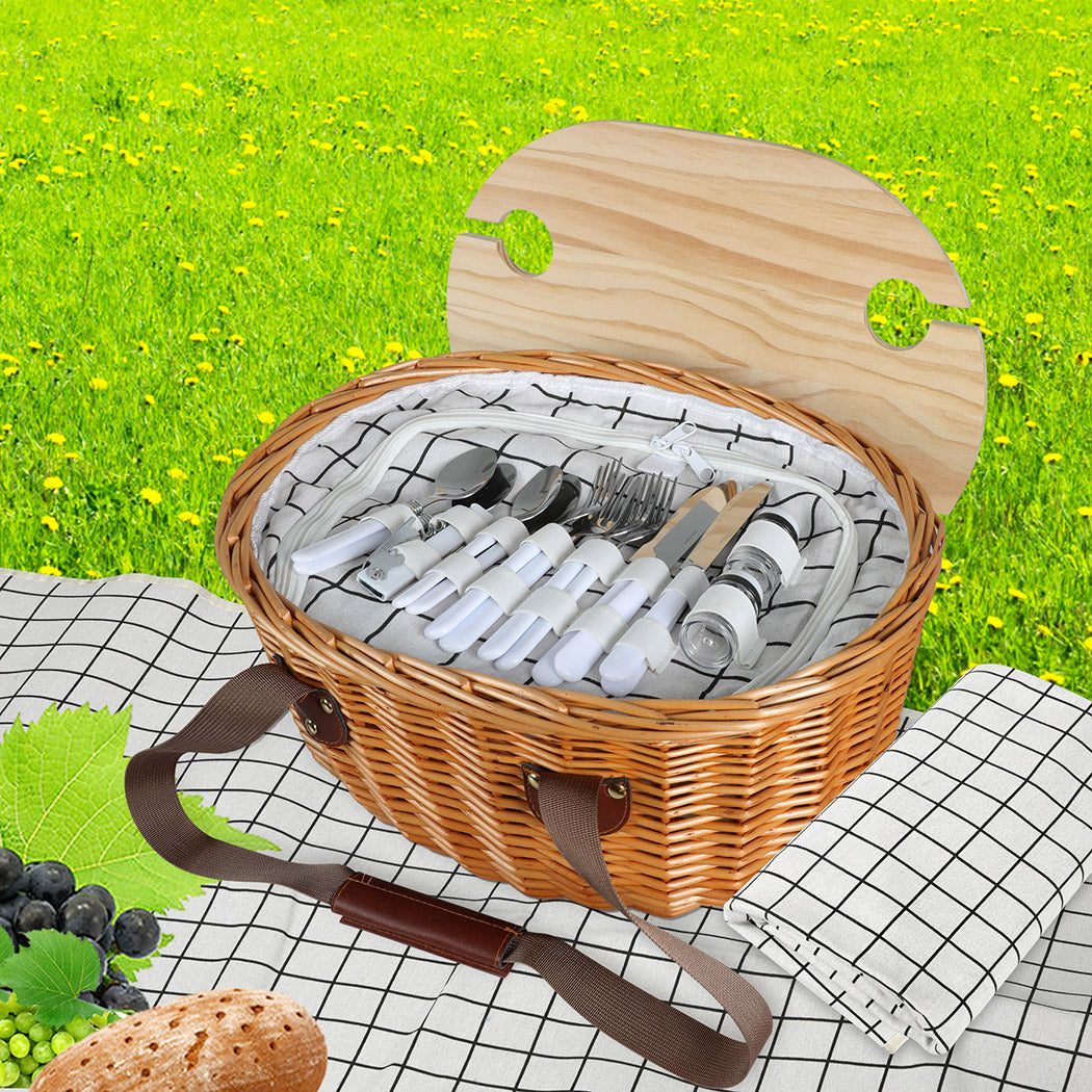 Picnic Basket Set Willow Baskets Outdoor-1942353284866117639