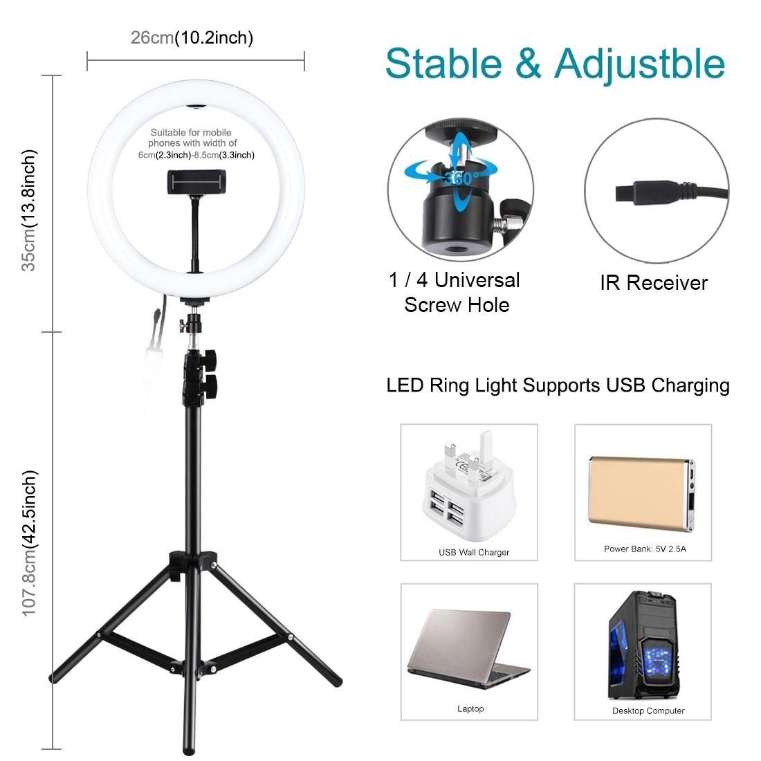 10.2 Rgbw Led Ring Light Kit With 1.1M Tripod Remote Ball Head And Phone Clamp-1915197736005799941