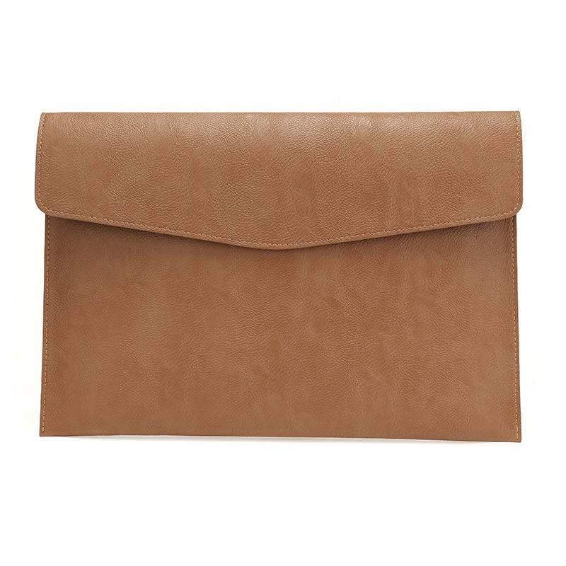 13.3 Inch Litchi Pattern Laptop Sleeve - Light Brown Pu Leather-1915198255801700359