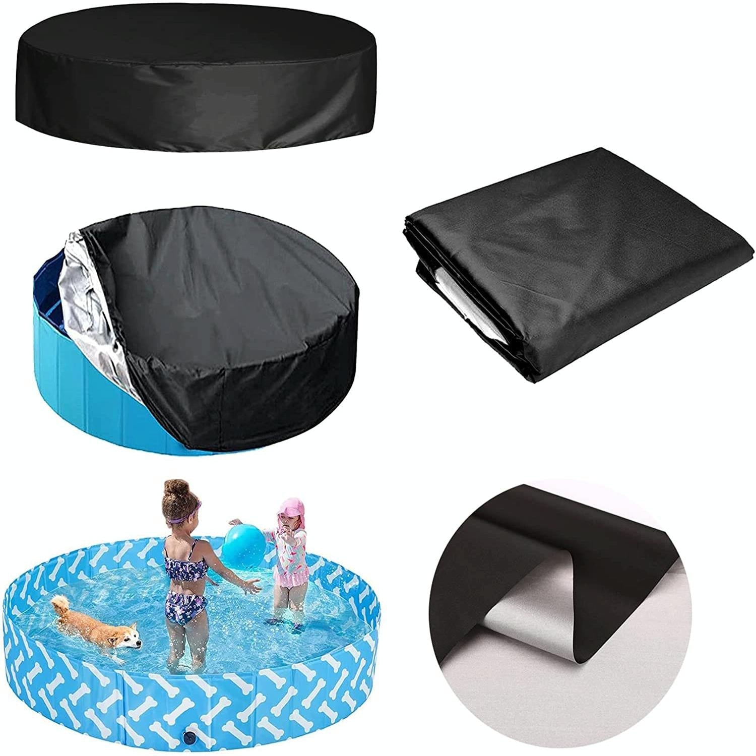 82X30Cm Foldable Sunscreen Pool Cover - Dustproof Round Black & Silver-1915198353050832900