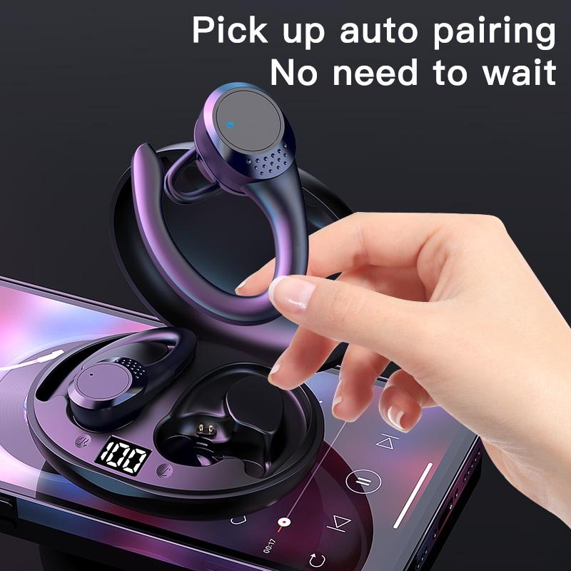 Digital Display Bluetooth Headset With Noise Reduction And Charging Bin - Black-1915197125487104003