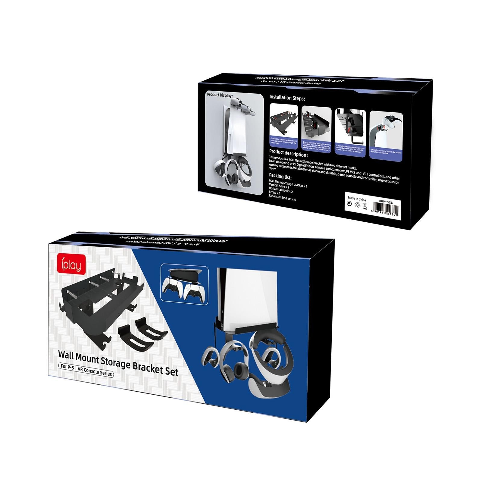 Wall-Mounted Bracket For Ps5 Console With Controller Vr Glasses And Headphone Storage - Black-1915196836906405896