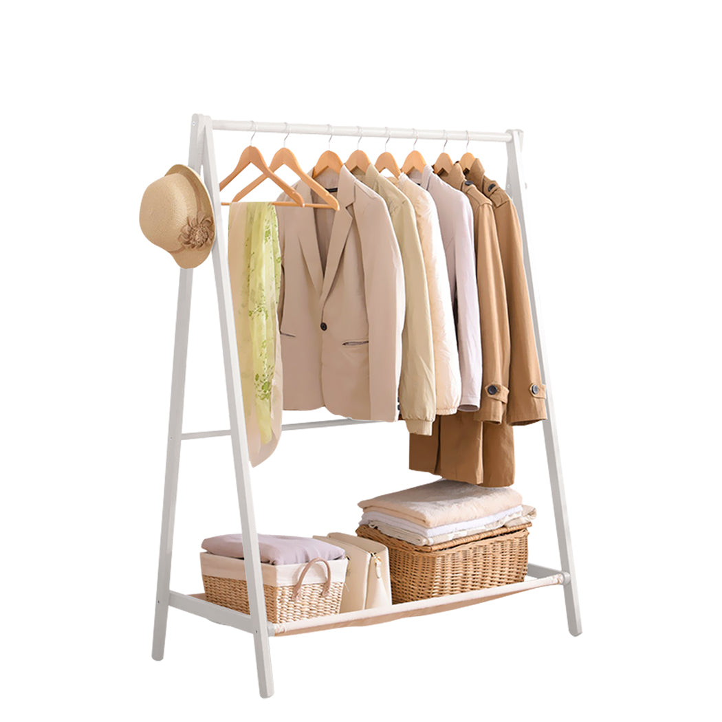 Levede Clothes Rack Wooden Wardrobe White-1942353093471637504