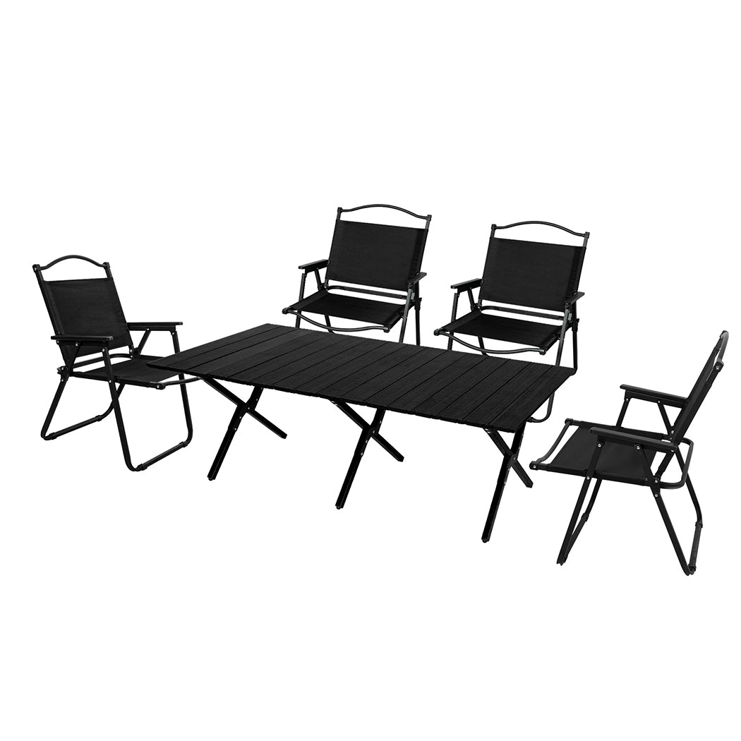 Levede Folding Camping Table Chair Set Black-1942353032335462400