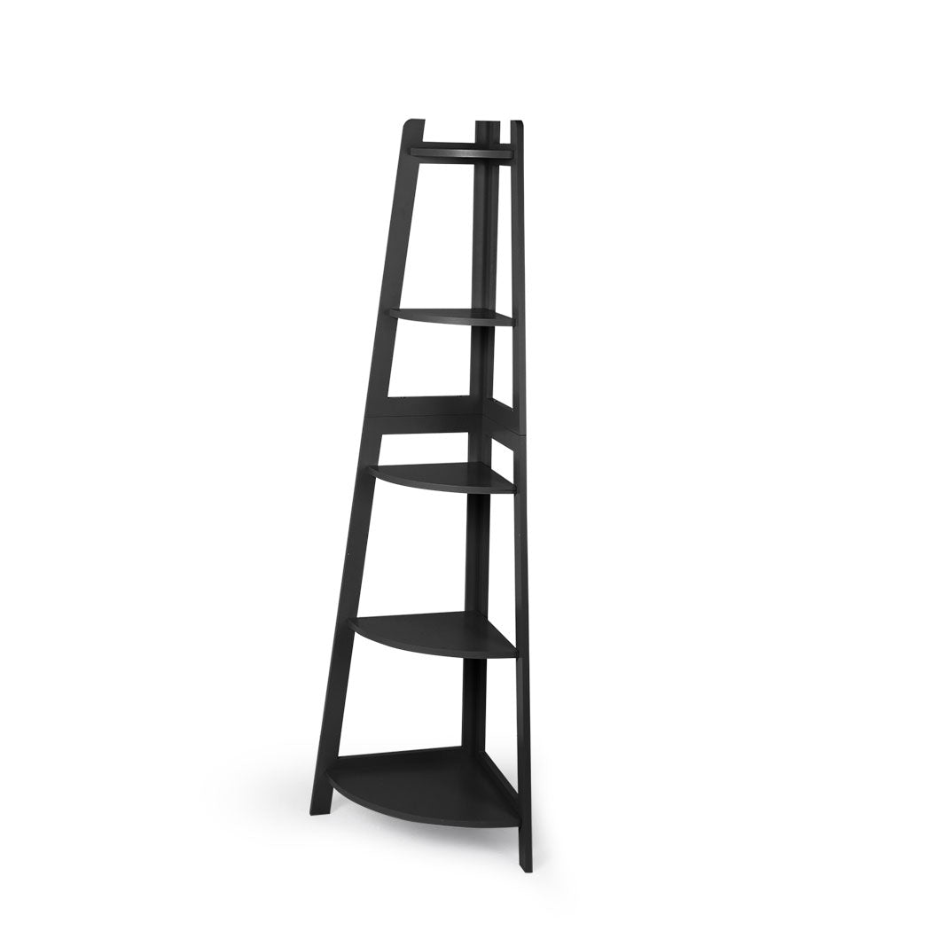 Levede 5 Tier Corner Shelf Wooden Storage Black-1917016724549537792
