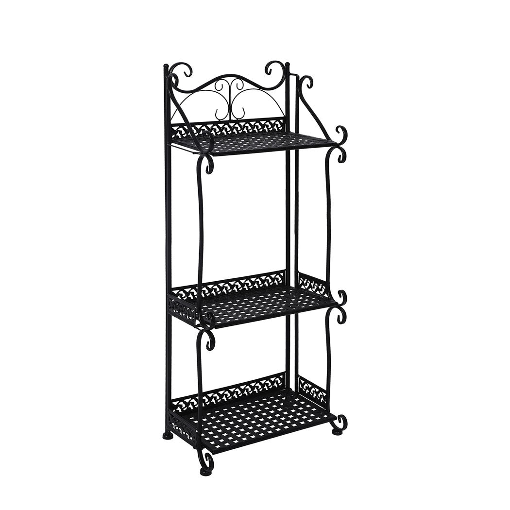 Levede Plant Stand 3 Tiers Outdoor Indoor Black-1942353746784817152