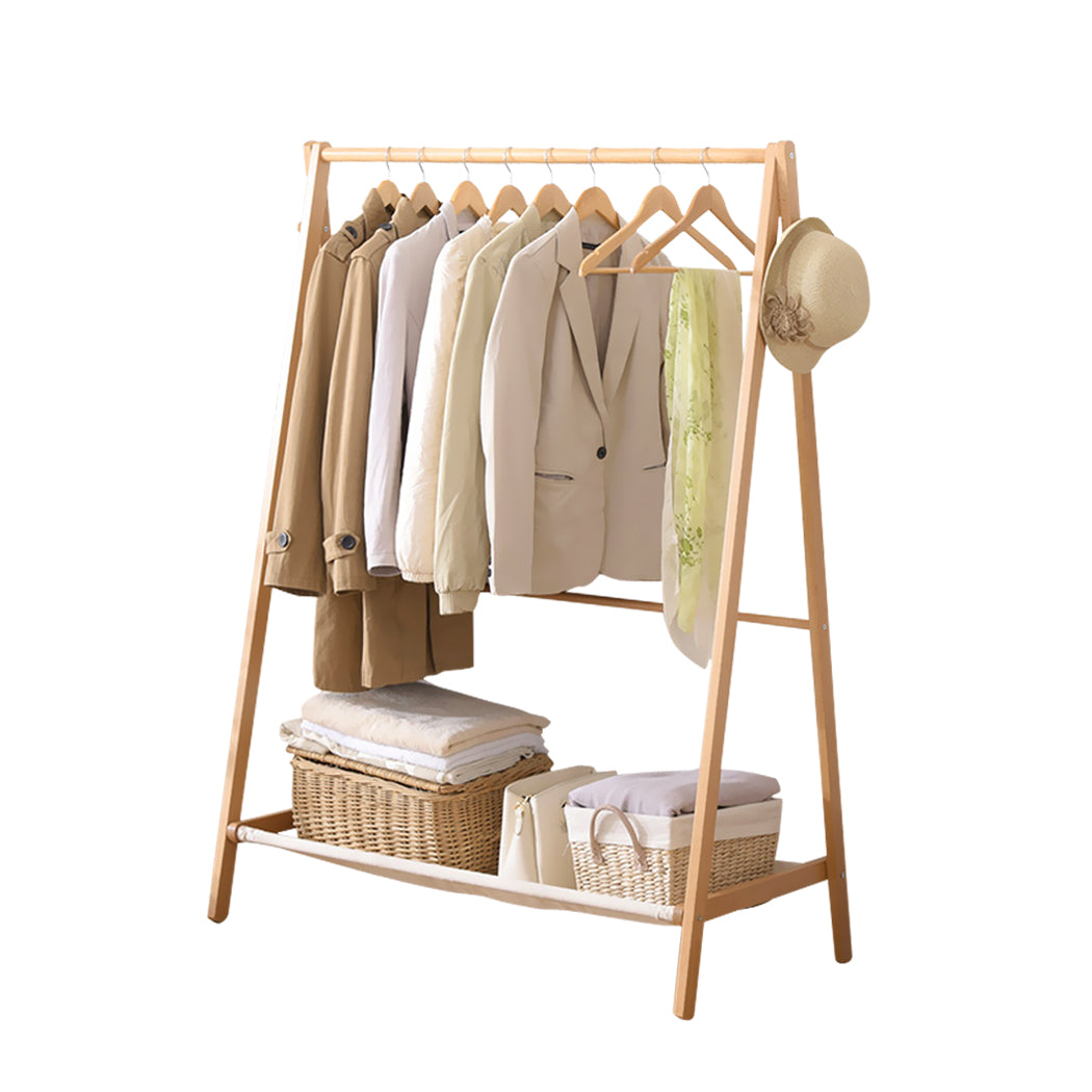 Levede Clothes Rack Wooden Wardrobe Natural-1942353093089955840