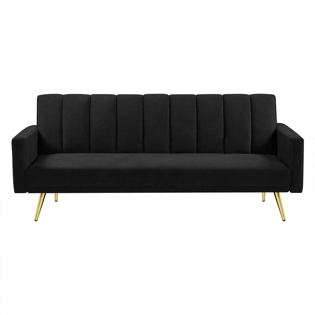 Levede Sofa Bed Convertible Velvet Lounge Recliner Couch Sleeper 3 Seater Black-1910112340699910144