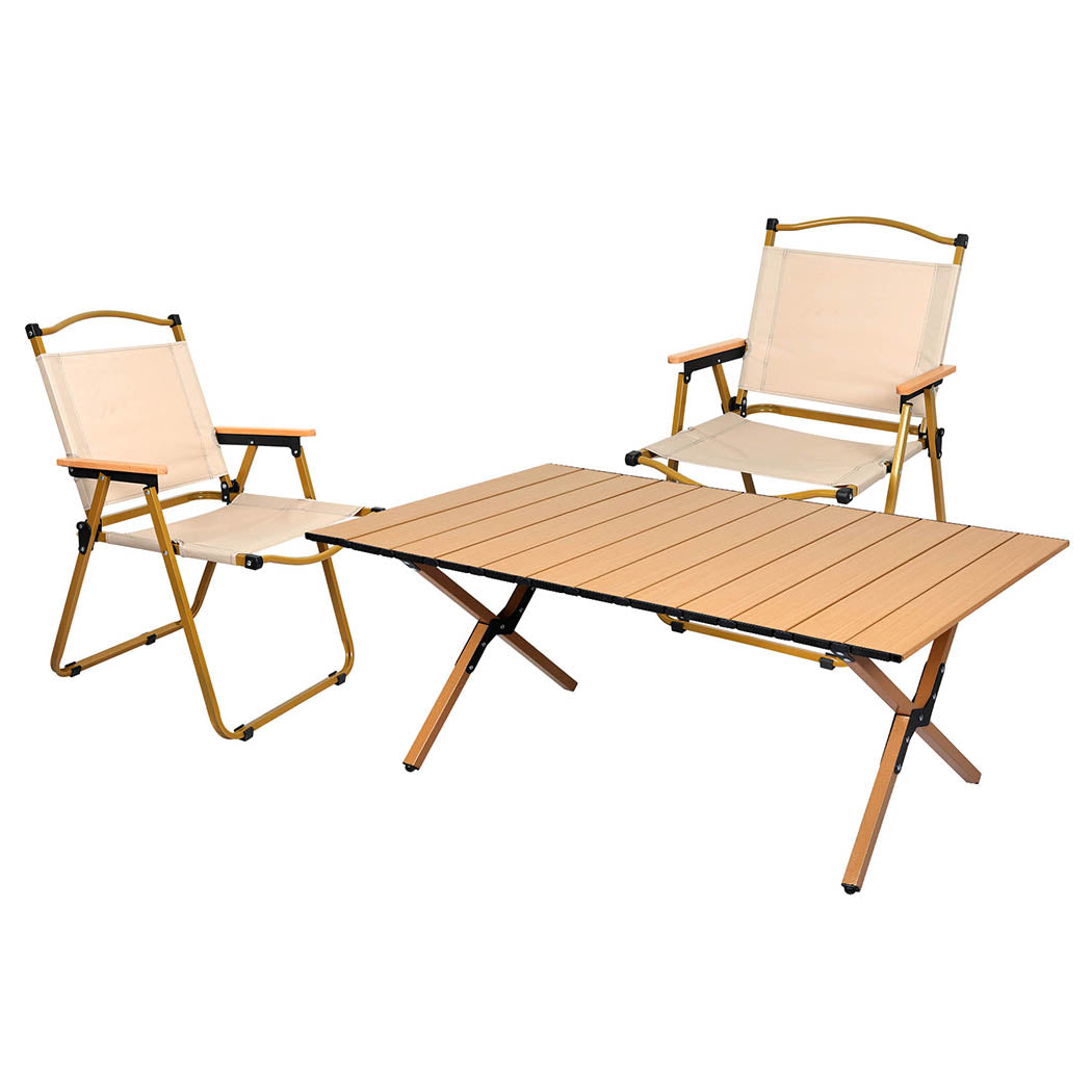 Levede Folding Camping Table Chair Set Oak-1942353031140085760