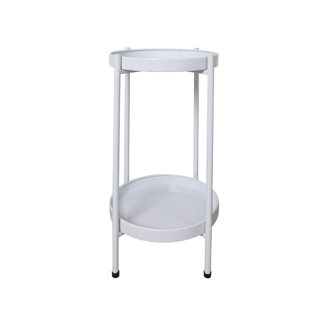 Levede 2 Tiers Plant Stand Metal Flower White Medium-1942353741755846656
