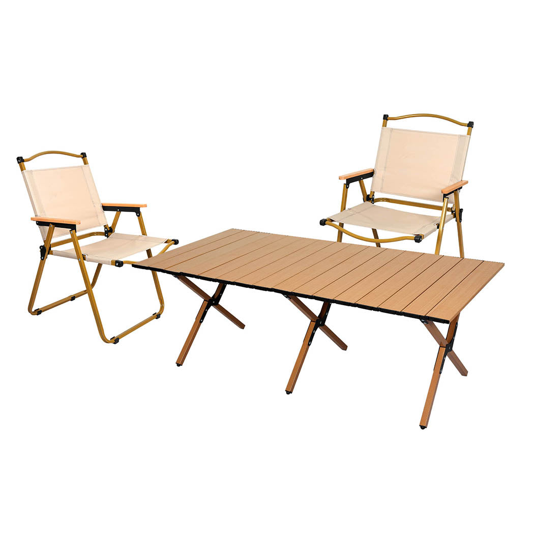 Levede Folding Camping Table Chair Set Oak-1942353031467241472