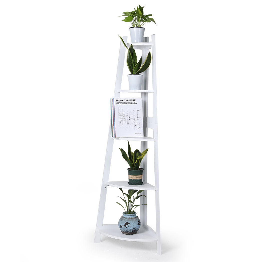 Levede 5 Tier Corner Shelf Wooden Storage White-1917016724704727040