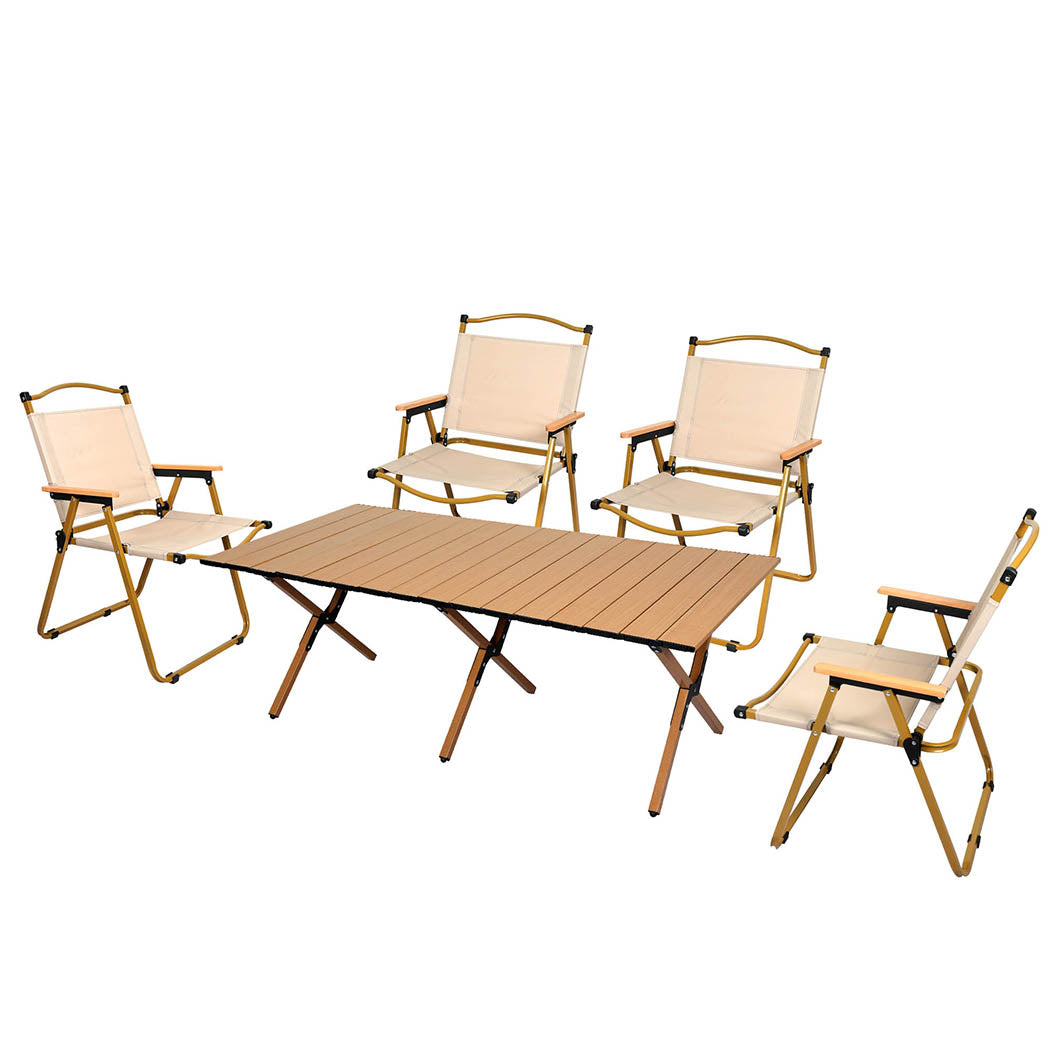 Levede Folding Camping Table Chair Set Oak-1942353032159301632