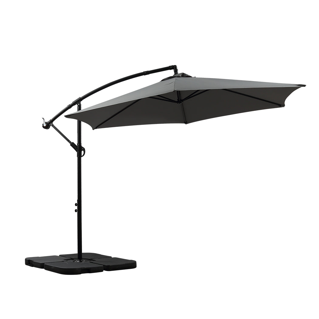Mountview 3M Outdoor Umbrella Cantilever Grey With Base-1942353015138816000