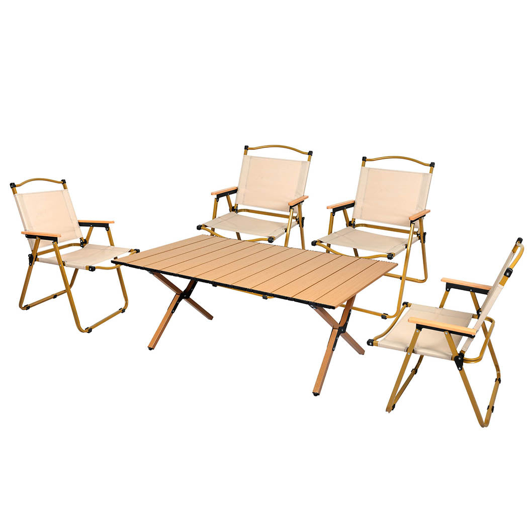Levede Folding Camping Table Chair Set Oak-1942353031794397184