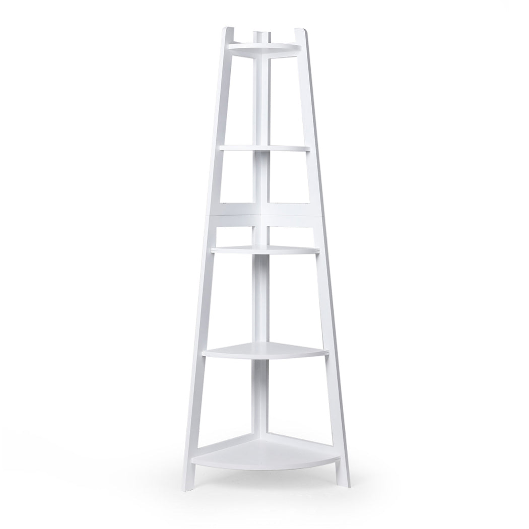 Levede 5 Tier Corner Shelf Wooden Storage White-1917016724704727041
