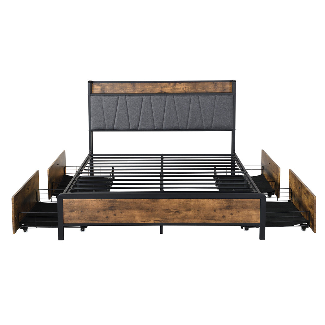 Levede Queen Bed Frame Soft Storage Drawers Headboard USB Charge-1910113213173862401