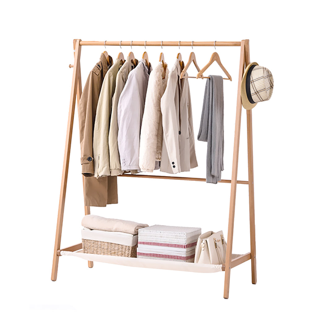Levede Clothes Rack Wooden Wardrobe Natural-1942353093089955841
