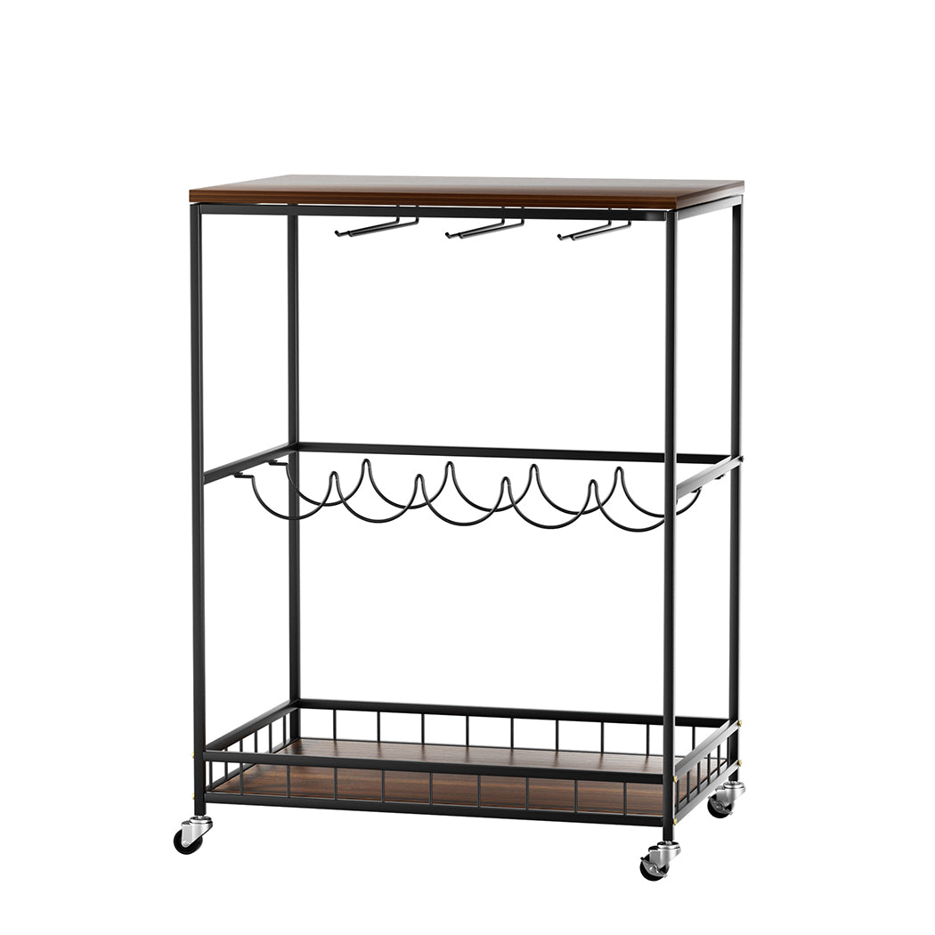 Levede Wooden Bar Cart Drinks Trolley 3 Tire-1942353800899727361