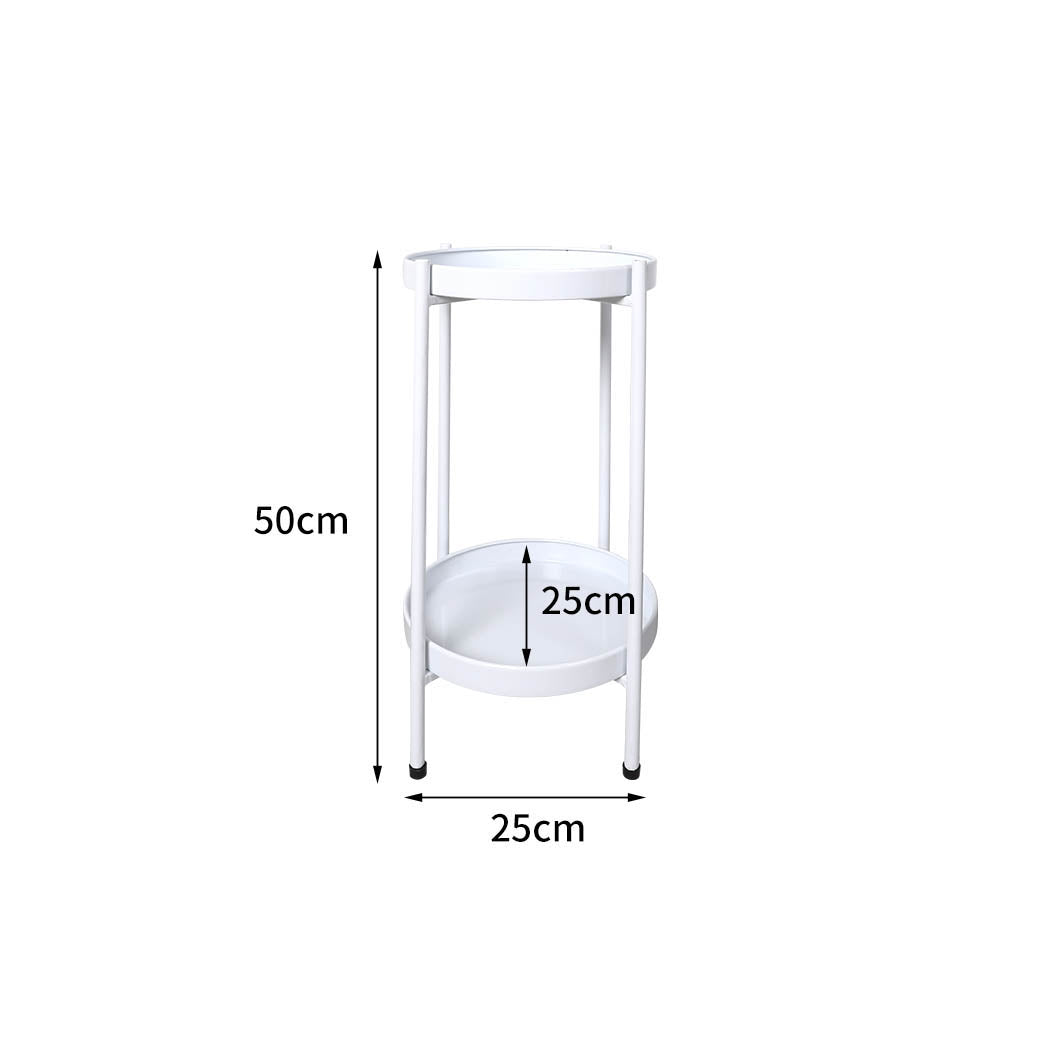 Levede 2 Tiers Plant Stand Metal Flower White Medium-1942353741755846658