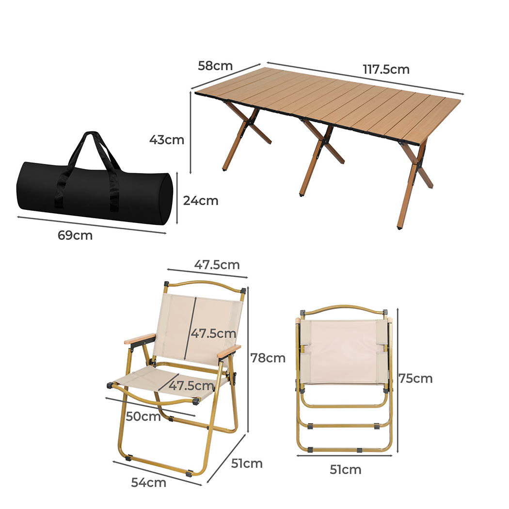 Levede Folding Camping Table Chair Set Oak-1942353032159301634