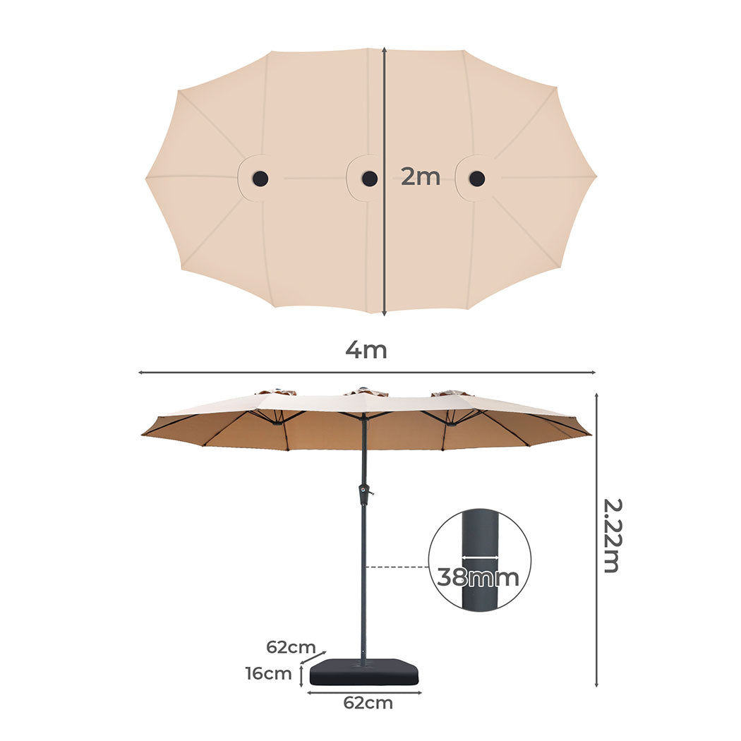 Centra 4M Double-sided Patio Umbrella Outdoor Umbrella Base Stand Khaki-1942353664798756866
