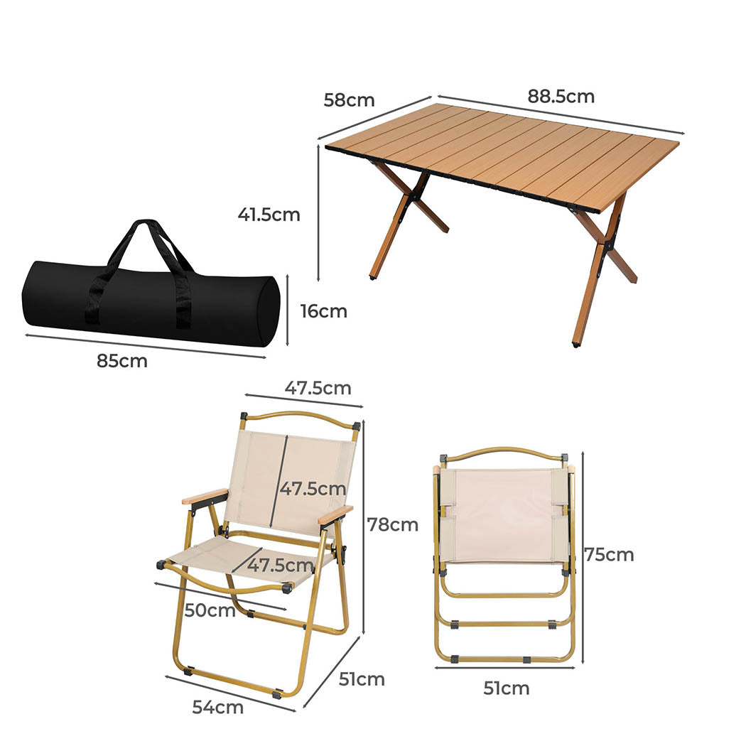 Levede Folding Camping Table Chair Set Oak-1942353031794397186