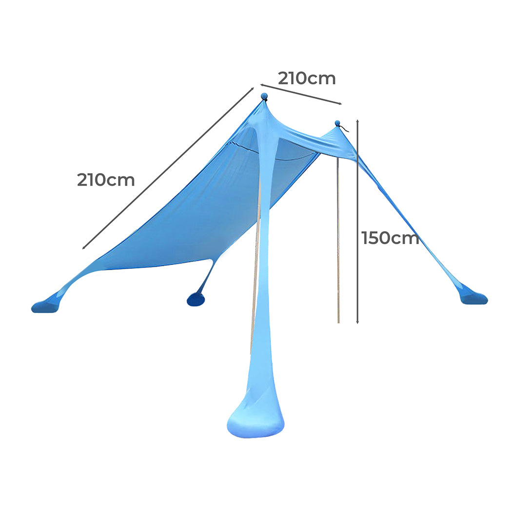 Beach Tent Camping Canopy 2-4 Person Family Sun Shade Shelter 210x210cm Blue-1942352894619684866