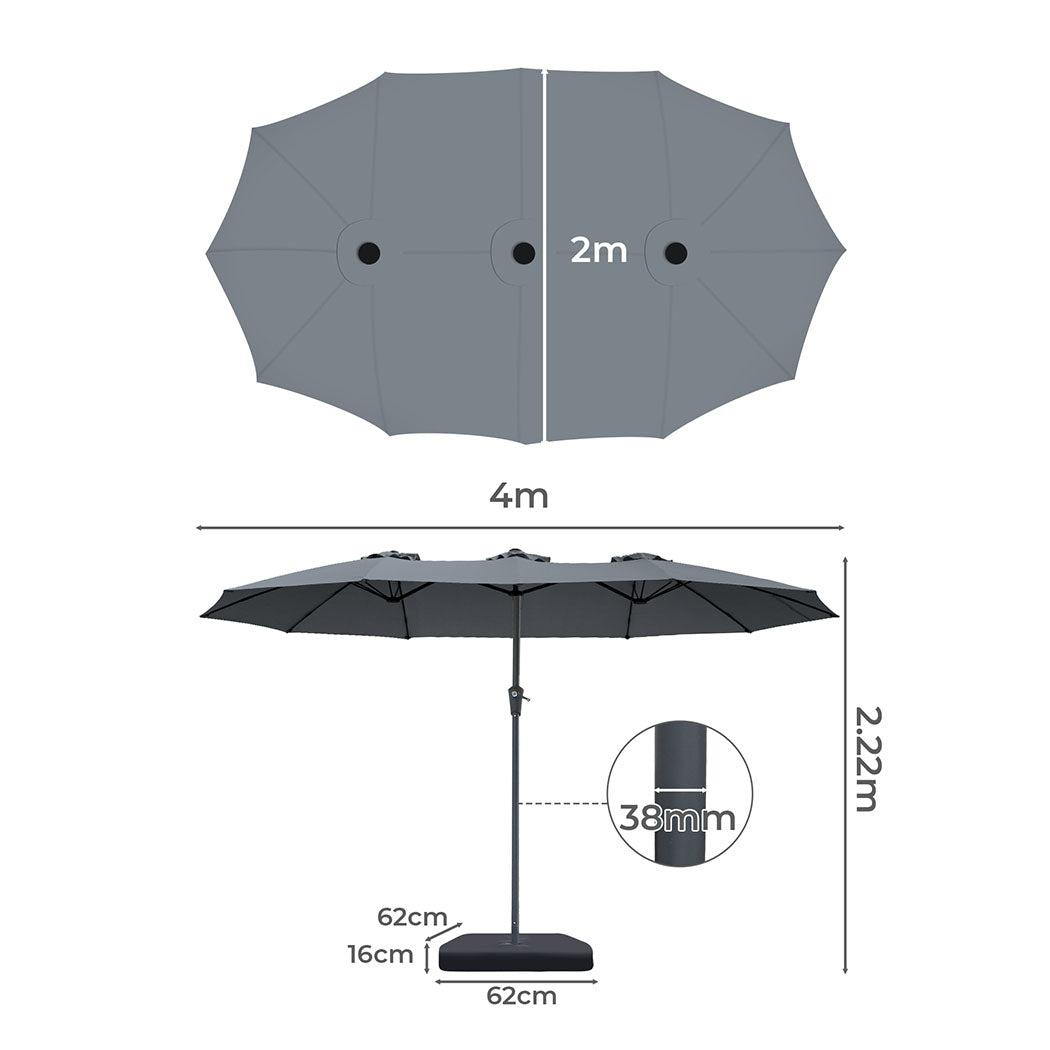 Centra 4M Double-sided Patio Umbrella Outdoor Umbrella Base Stand Grey-1942353664622596098