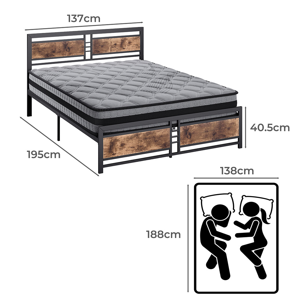 Metal Bed Frame Mattress Base Set Wood Double-1919892912548745218