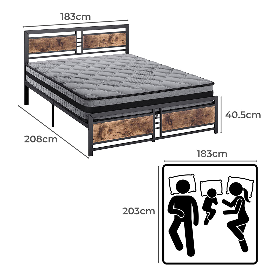 Metal Bed Frame Mattress Base Set Wood King-1919892912750071810