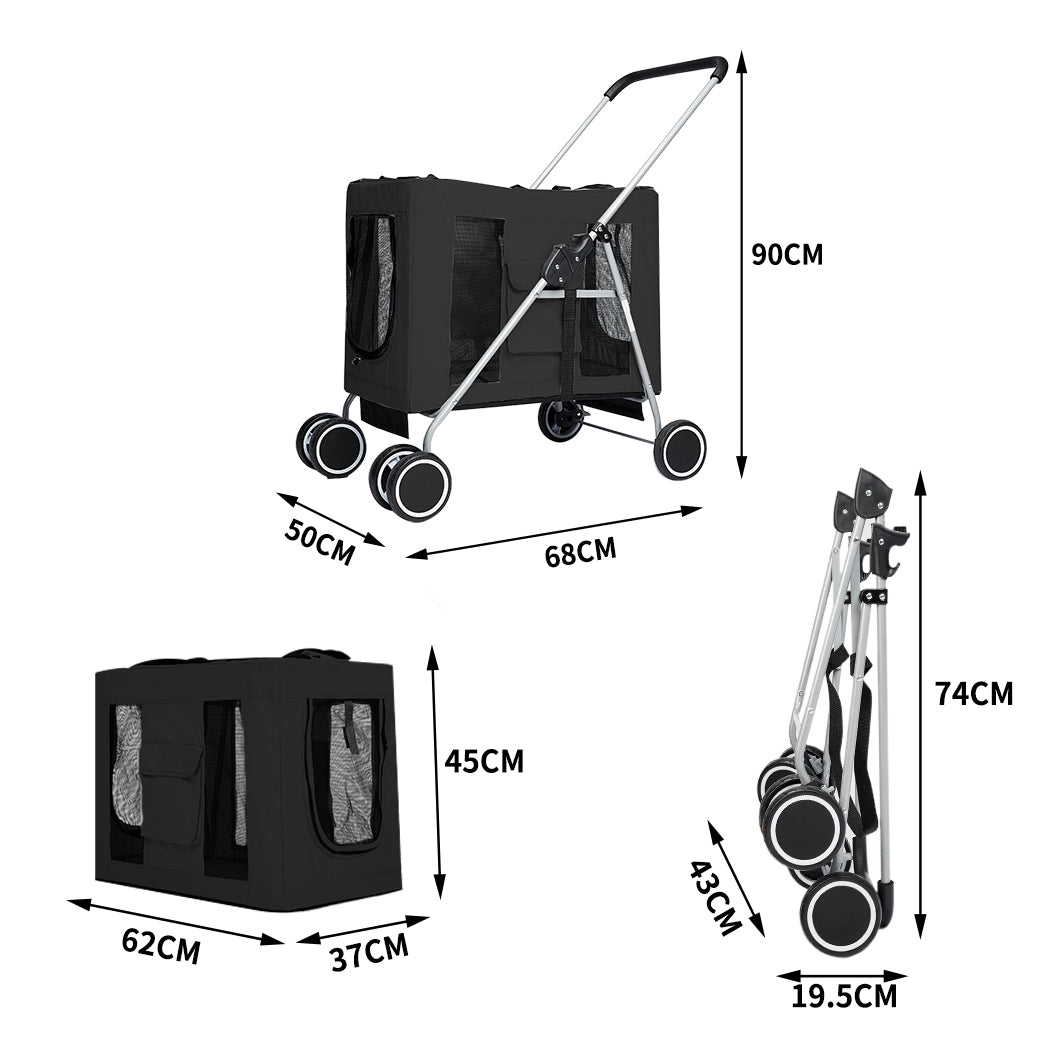 PaWz Pet Stroller Dog Cat Cage Carrier Black-1942353065311080450