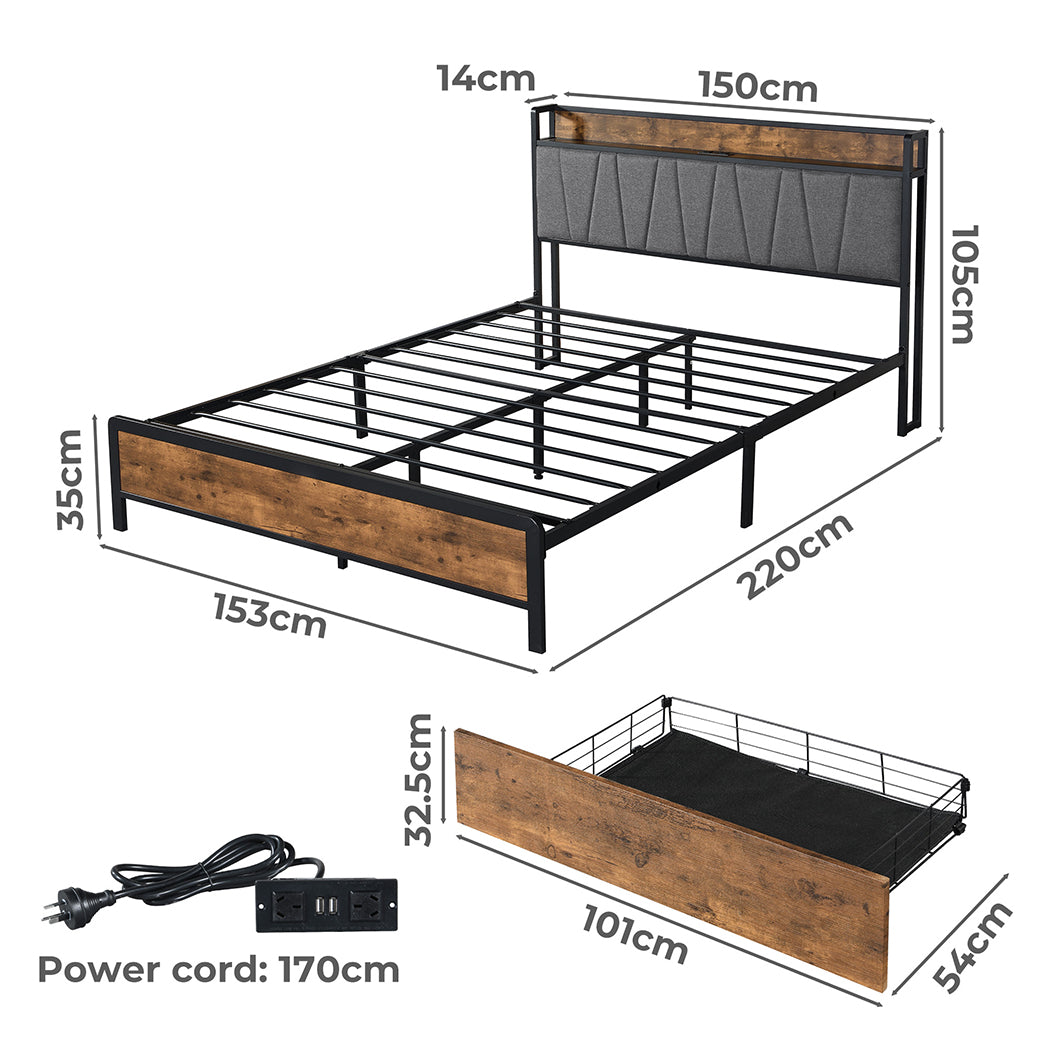 Levede Queen Bed Frame Tufted Headboard USB Charge-1919892912343224322