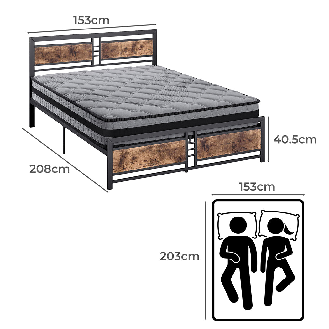 Metal Bed Frame Mattress Base Set Wood Queen-1910113214738337794