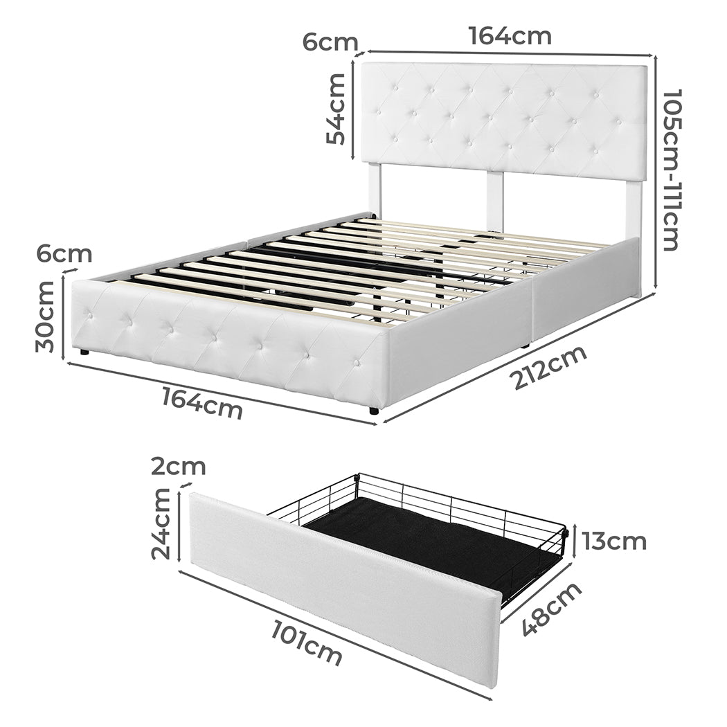 Levede Queen Bed Frame Tufted 4 Drawer-1910113212225949697
