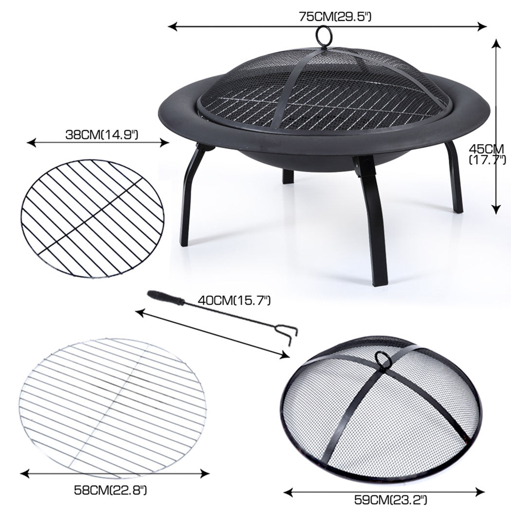 30" Portable Outdoor Fire Pit BBQ Grill Large-1942353057207685122