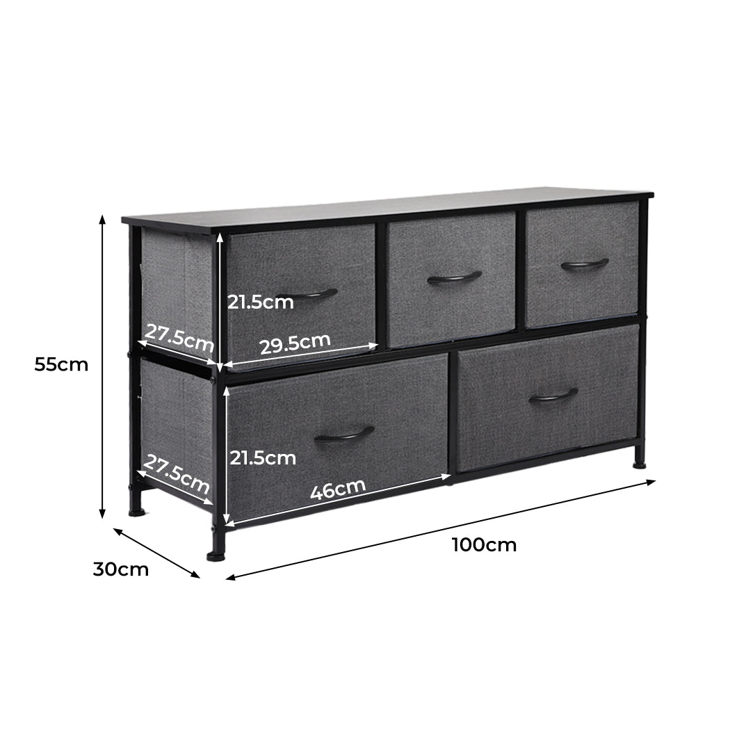 Levede Chest of 5 Drawers Storage Cabinet Dark Grey-1910113285462691842