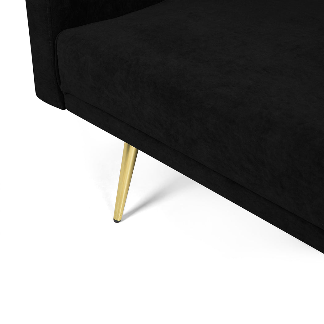 Levede Sofa Bed Convertible Velvet Lounge Recliner Couch Sleeper 3 Seater Black-1910112340699910148