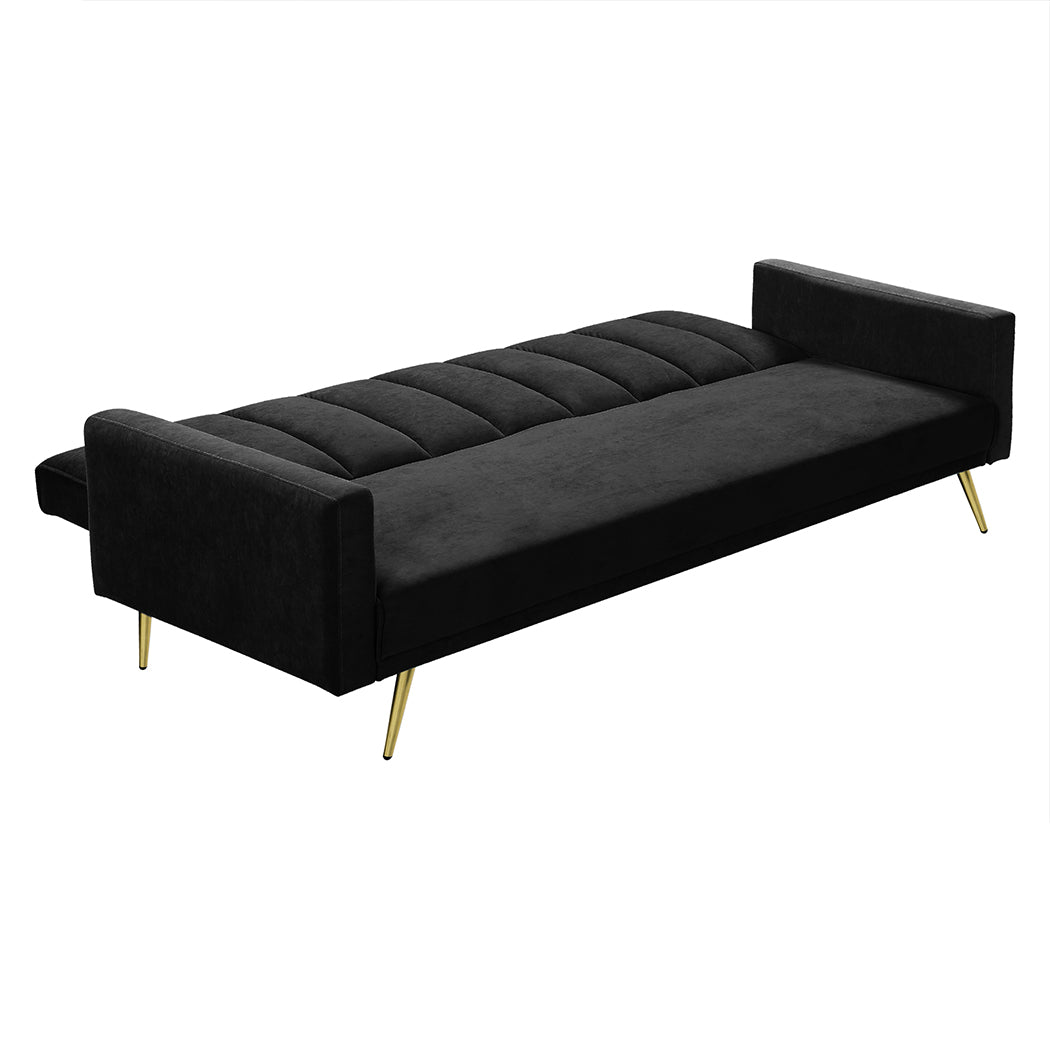 Levede Sofa Bed Convertible Velvet Lounge Recliner Couch Sleeper 3 Seater Black-1910112340699910149
